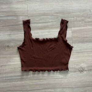 Ruffled chocolate brown crop top